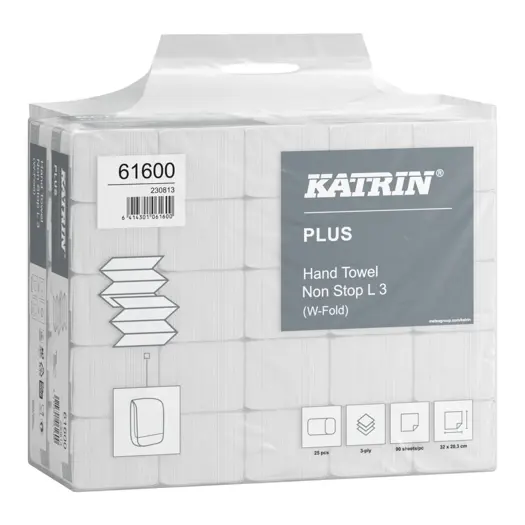 Katrin, Handtuchpapier Plus Non-Stop L3  3-lg. hochweiß Art.61600 2250 Blatt. 20,3x32,00 cm, Interfo