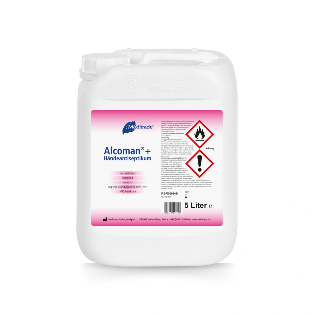 Meditrade, Alcoman+ 5L  Art.00984B Händedesinfektion    1 VE = 2 Kan.