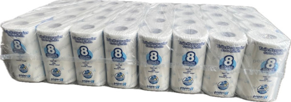 Paperdi, Toilettenpapier Paperblue 3-lg. weiß Art.ID8S250F8 64 x 250 Blatt (8x8 Ro.) 33 Pk./Pal